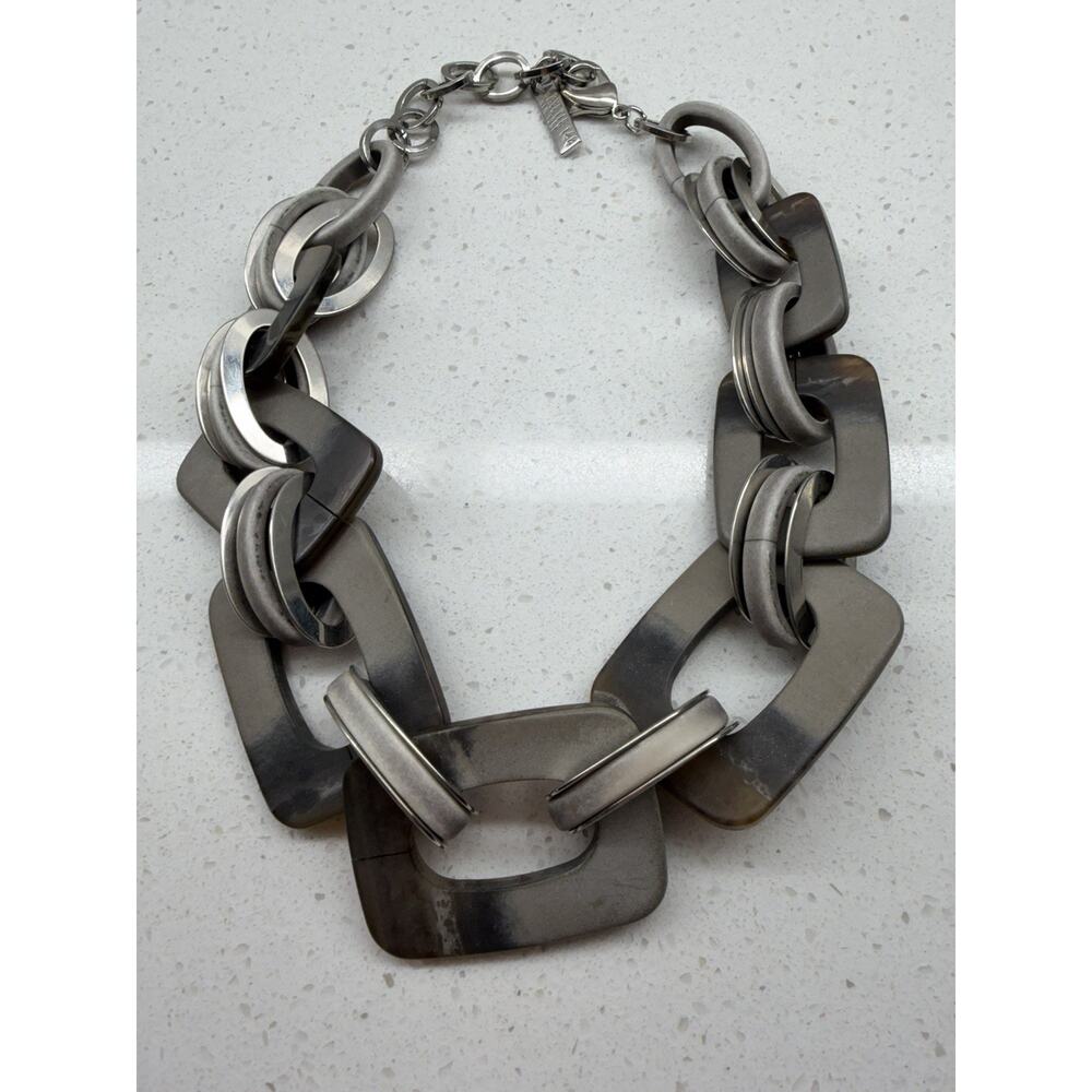 Made in Italy Oversized Geometric Link Statement Necklace Matte Gunmetal - Picture 3 of 6